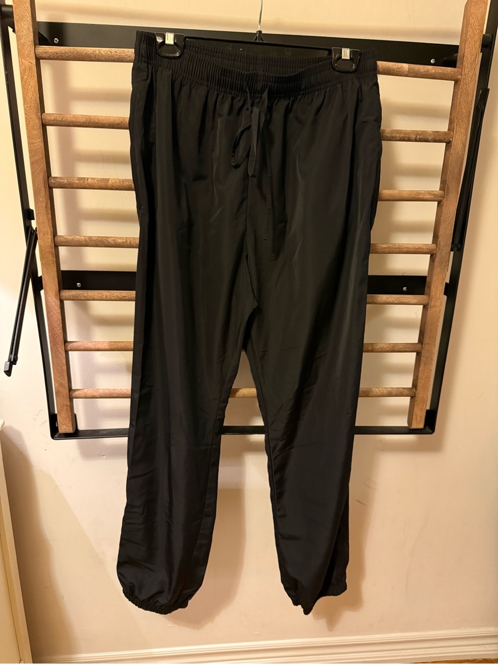 Bella Canvas Black Drawstring Joggers in Nylon Fabric.